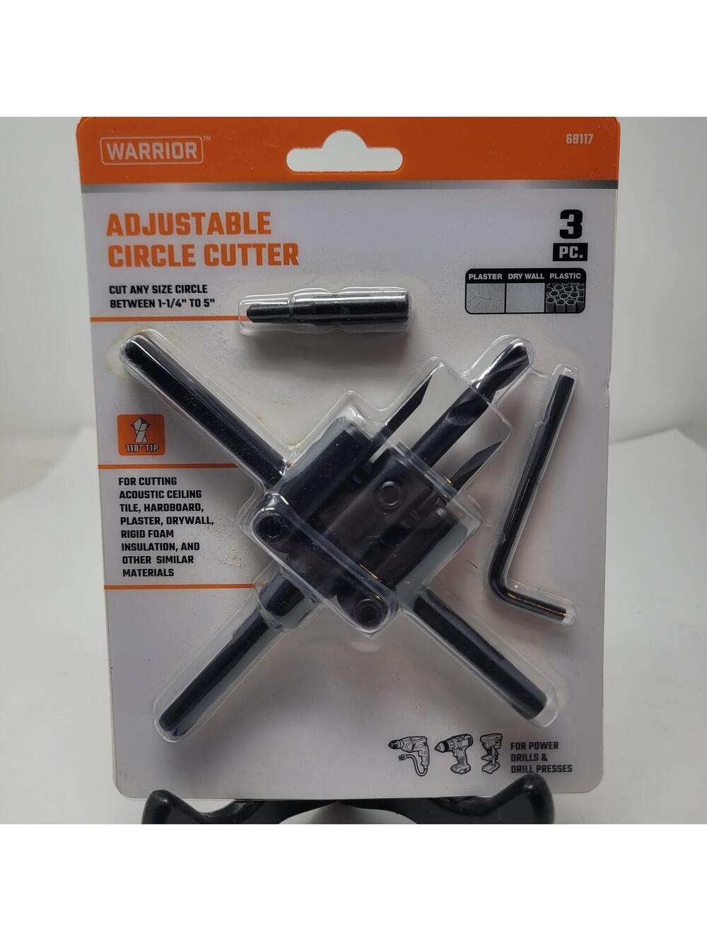 WARRIOR Adjustable Circle Cutter 1-1/4"-5" Drywall Plaster Plastic Wood 3PC New